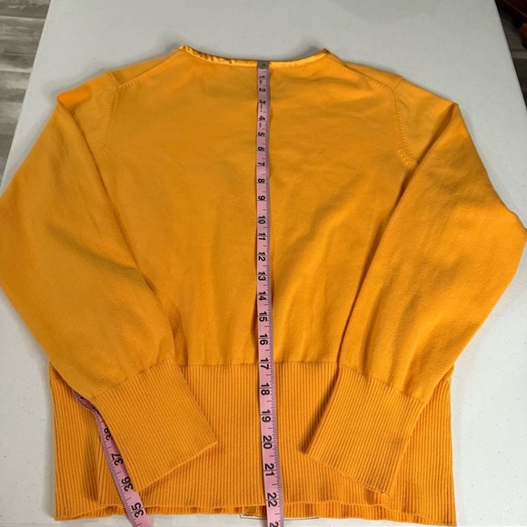 Liz Golf Cardigan Snap Front Cantaloupe Satin Trim Tight Knit Women’s Size Large - Picture 8 of 12